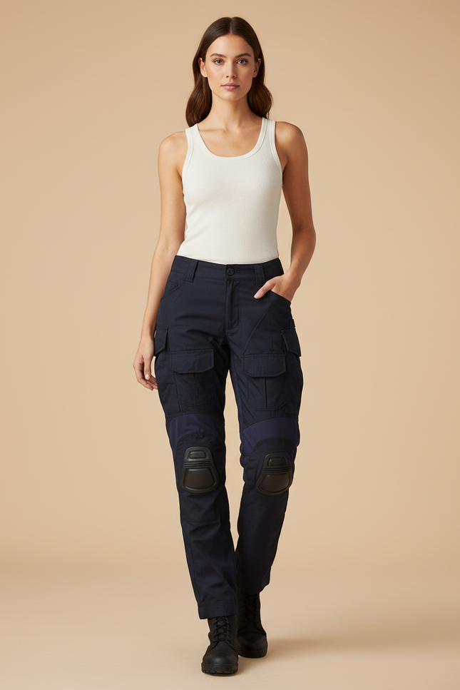 Pantalon Cargo Bleu Marine Militaire Renforcé Multipoches Femme - Toile