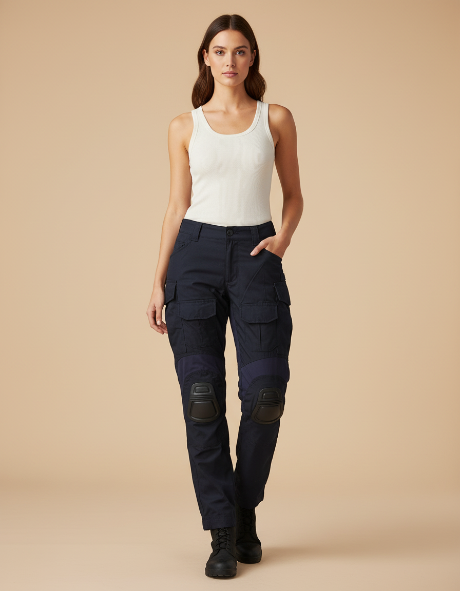 Pantalon Cargo Bleu Marine Militaire Renforcé Multipoches Femme - Toile