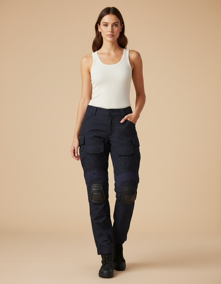Pantalon Cargo Bleu Marine Militaire Renforcé Multipoches Femme - Toile