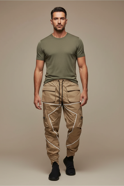Pantalon Cargo Beige Réfléchissant Ample Multipoches Homme - Polyester