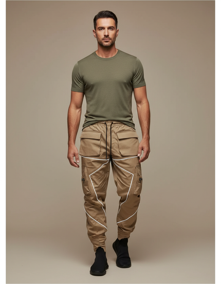 Pantalon Cargo Beige Réfléchissant Ample Multipoches Homme - Polyester