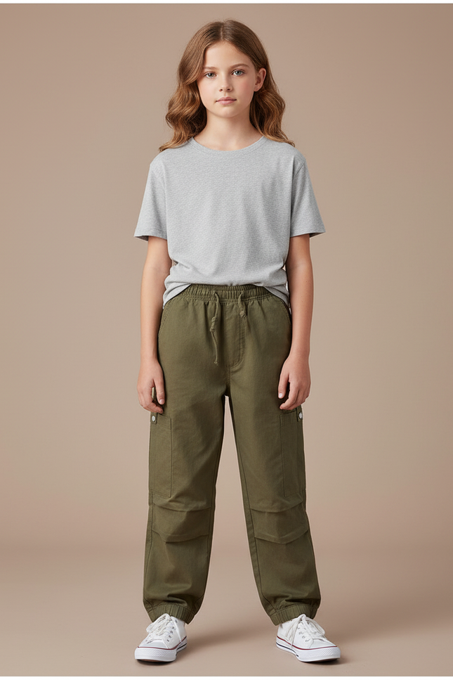 Pantalon Cargo Kaki Ample Décontracté Enfant Coton - Toile
