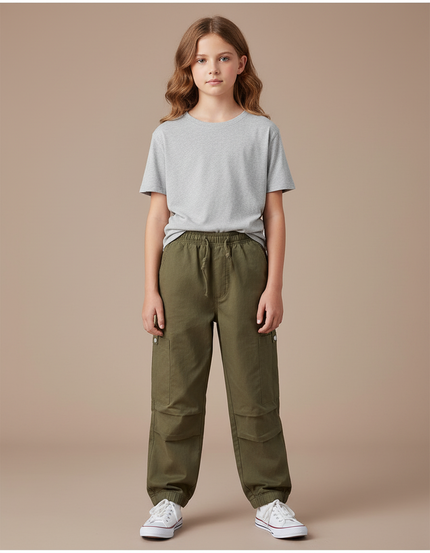 Pantalon Cargo Kaki Ample Décontracté Enfant Coton - Toile