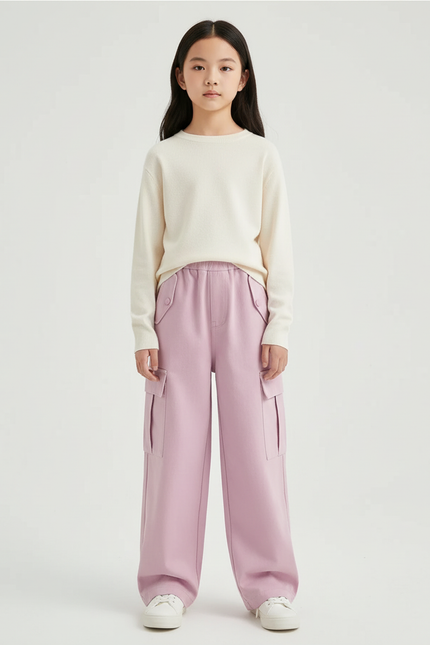 Pantalon Cargo Fille Rose Baggy Toile - Molleton