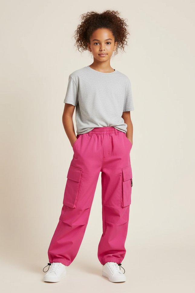 Pantalon Cargo Fuchsia Ample Enfant Multipoches Streetwear - Rose Toile