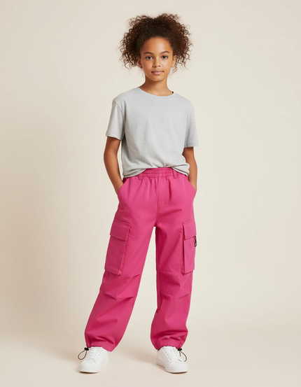 Pantalon Cargo Fuchsia Ample Enfant Multipoches Streetwear - Rose Toile