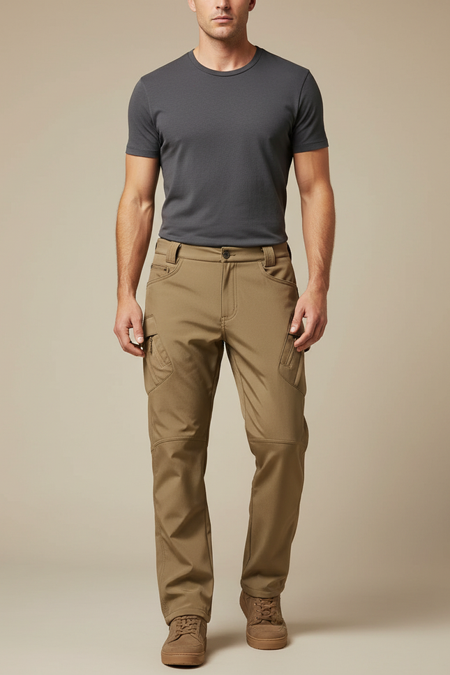 Pantalon Cargo Kaki Droit Multipoches Résistant Randonnée - Polyester