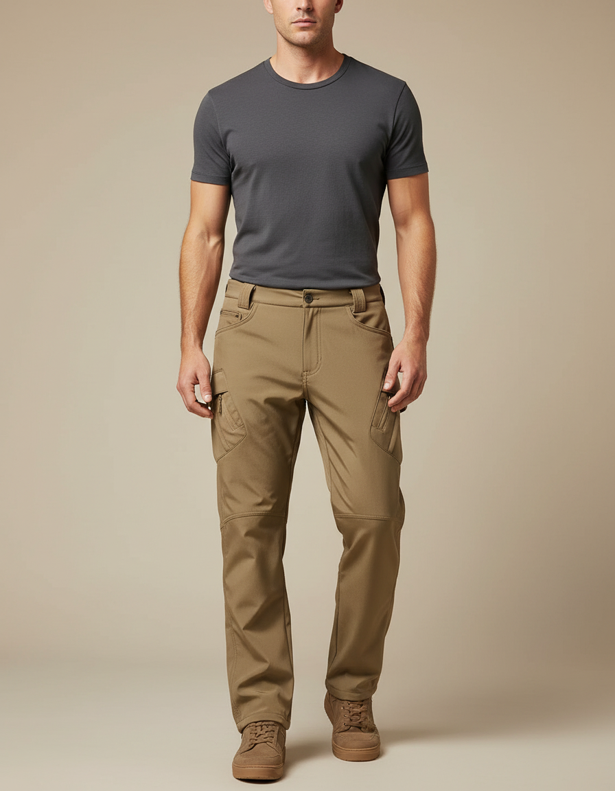 Pantalon Cargo Kaki Droit Multipoches Résistant Randonnée - Polyester