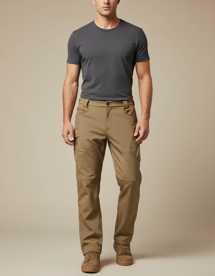 Pantalon Cargo Kaki Droit Multipoches Résistant Randonnée - Polyester
