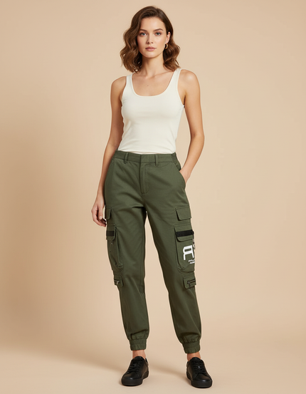 Pantalon Cargo Kaki Ample Multi-Poches Imprimé Femme - Toile