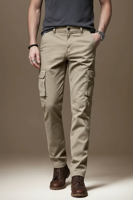 Pantalon Cargo Homme Beige Coton Slim Multipoches