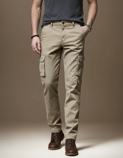 Pantalon Cargo Homme Beige Coton Slim Multipoches