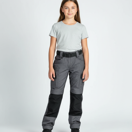 Pantalon Cargo Gris Noir Multipoches Enfant Tactique - Polyester
