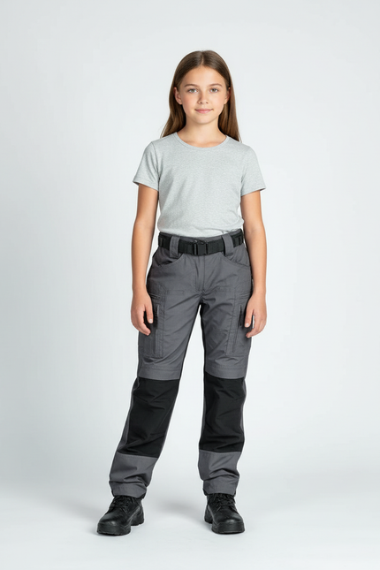 Pantalon Cargo Gris Noir Multipoches Enfant Tactique - Polyester
