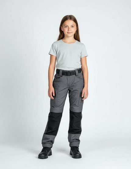 Pantalon Cargo Gris Noir Multipoches Enfant Tactique - Polyester