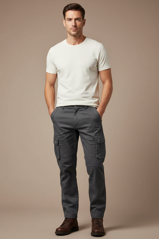 Pantalon Cargo Gris Multipoches Décontracté Coton Homme - Toile