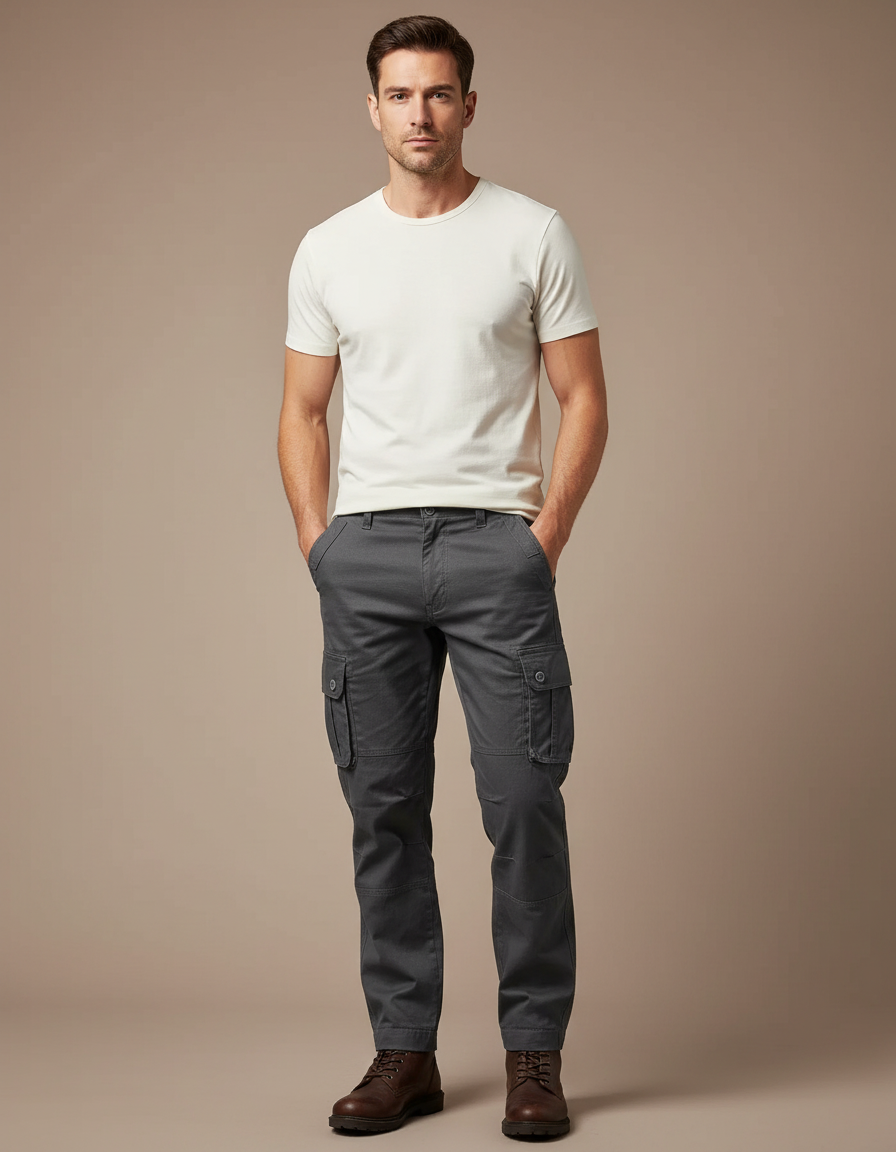 Pantalon Cargo Gris Multipoches Décontracté Coton Homme - Toile