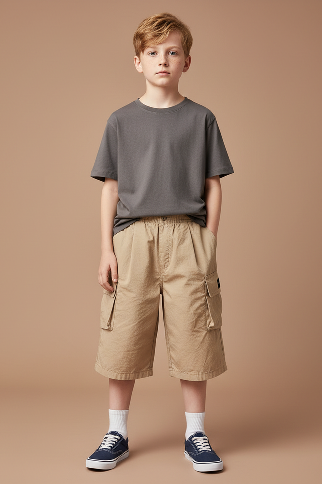 Pantalon Cargo Kaki Coton Ample Poches Enfant
