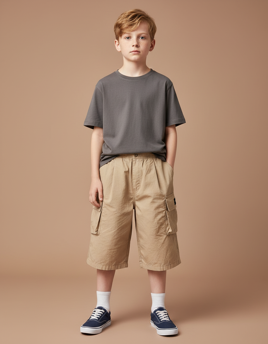 Pantalon Cargo Kaki Coton Ample Poches Enfant