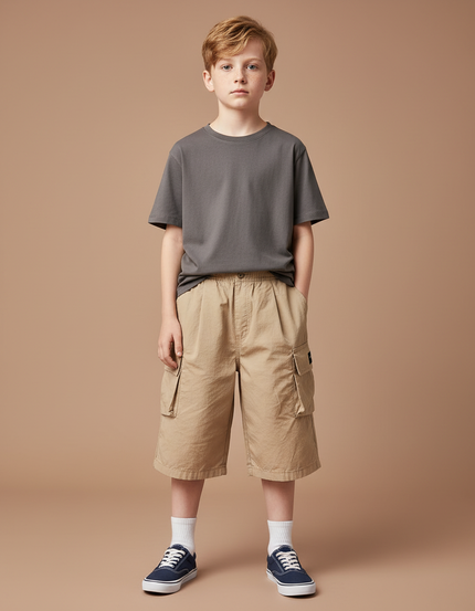 Pantalon Cargo Kaki Coton Ample Poches Enfant
