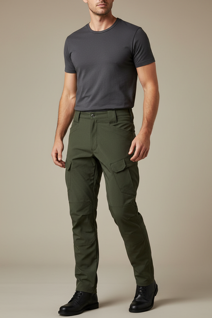 Pantalon Cargo Homme Vert Olive Tapered - Polyester