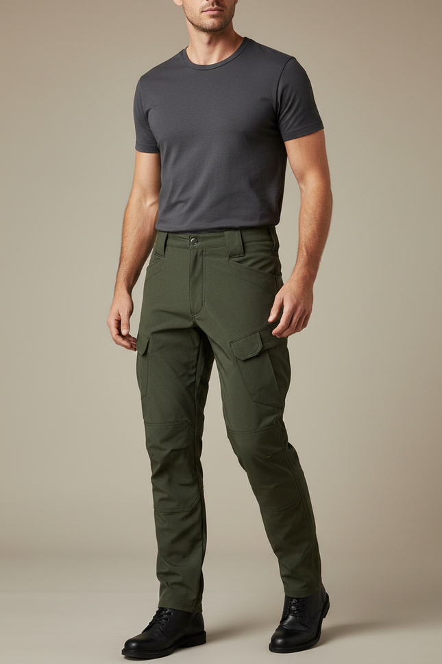 Pantalon Cargo Homme Vert Olive Tapered - Polyester