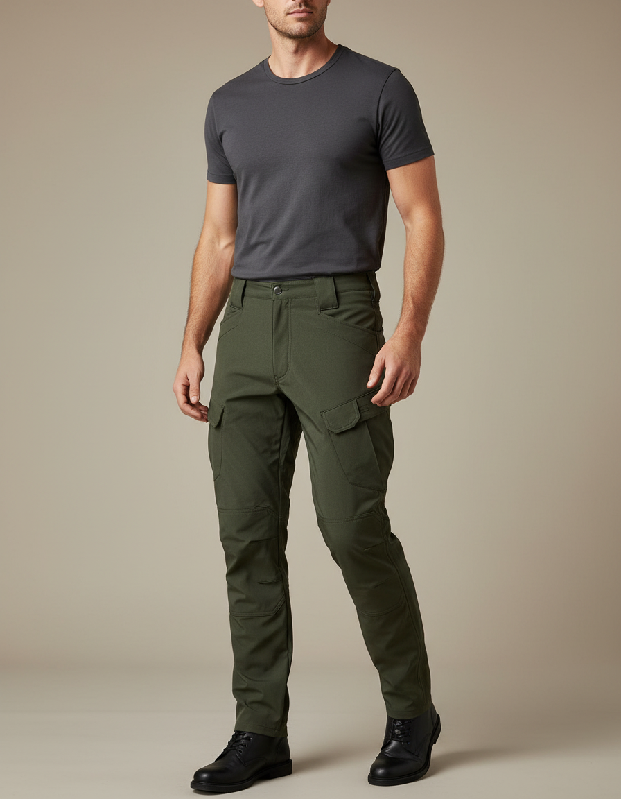 Pantalon Cargo Homme Vert Olive Tapered - Polyester