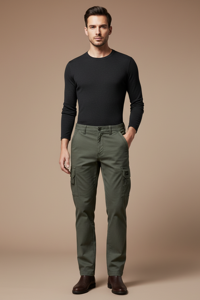 Pantalon Cargo Homme Vert Coton Décontracté Slim - Kaki