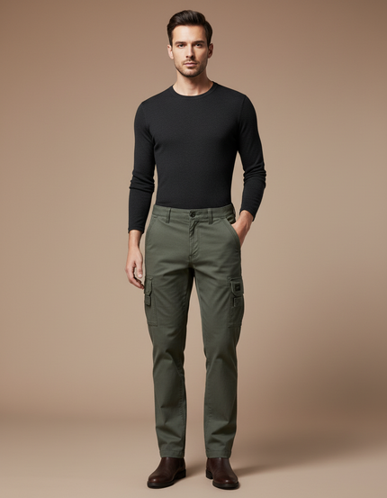 Pantalon Cargo Homme Vert Coton Décontracté Slim - Kaki