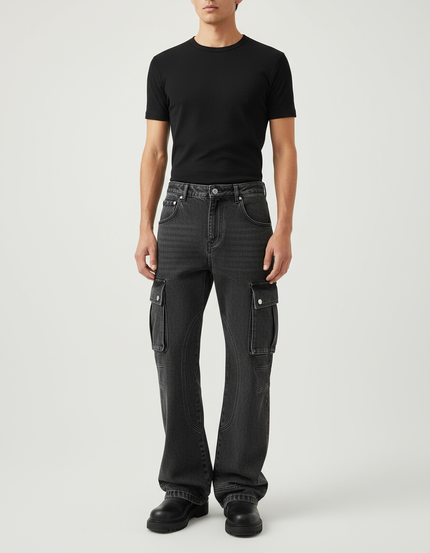 Pantalon Cargo Gris Délavé Ample Multipoches Homme - Jean