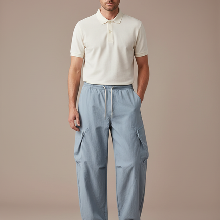 Pantalon Cargo Bleu Ample Léger Décontracté Unisexe - Polyester
