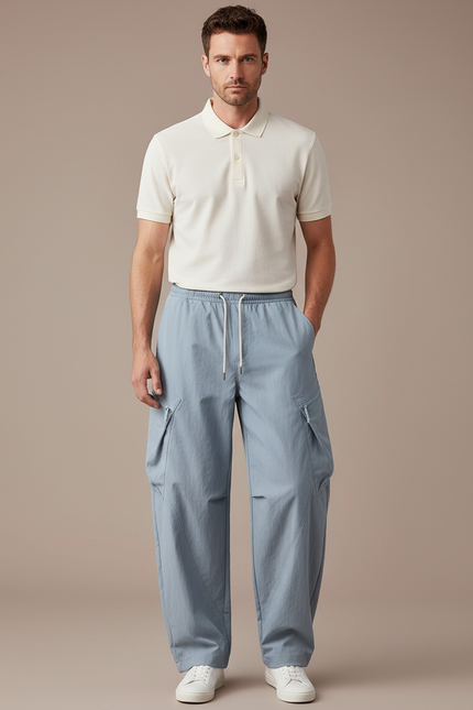 Pantalon Cargo Bleu Ample Léger Décontracté Unisexe - Polyester