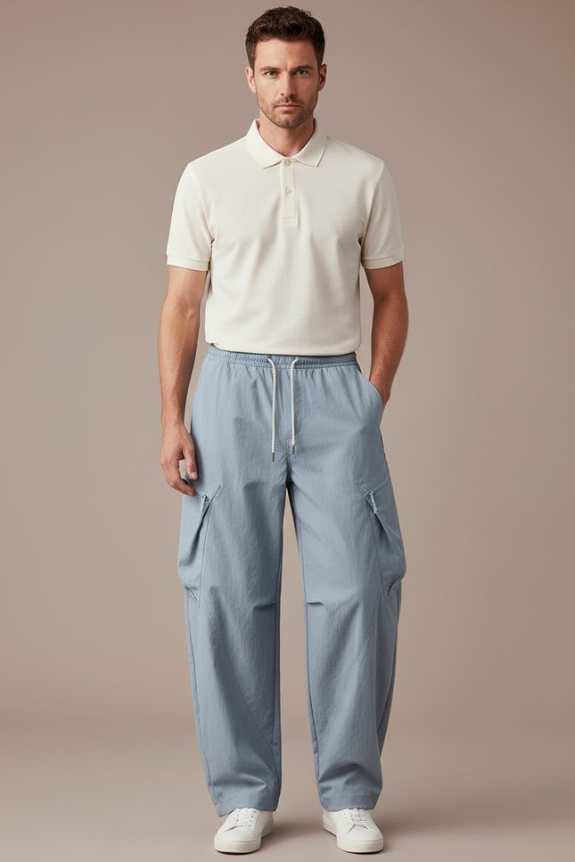 Pantalon Cargo Bleu Ample Léger Décontracté Unisexe - Polyester