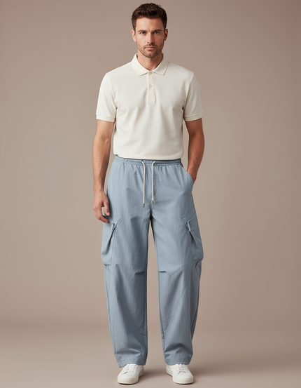 Pantalon Cargo Bleu Ample Léger Décontracté Unisexe - Polyester