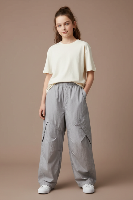 Pantalon Cargo Gris Ample Léger Enfant Décontracté - Polyester