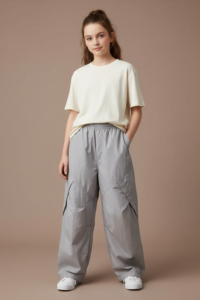 Pantalon Cargo Gris Ample Léger Enfant Décontracté - Polyester