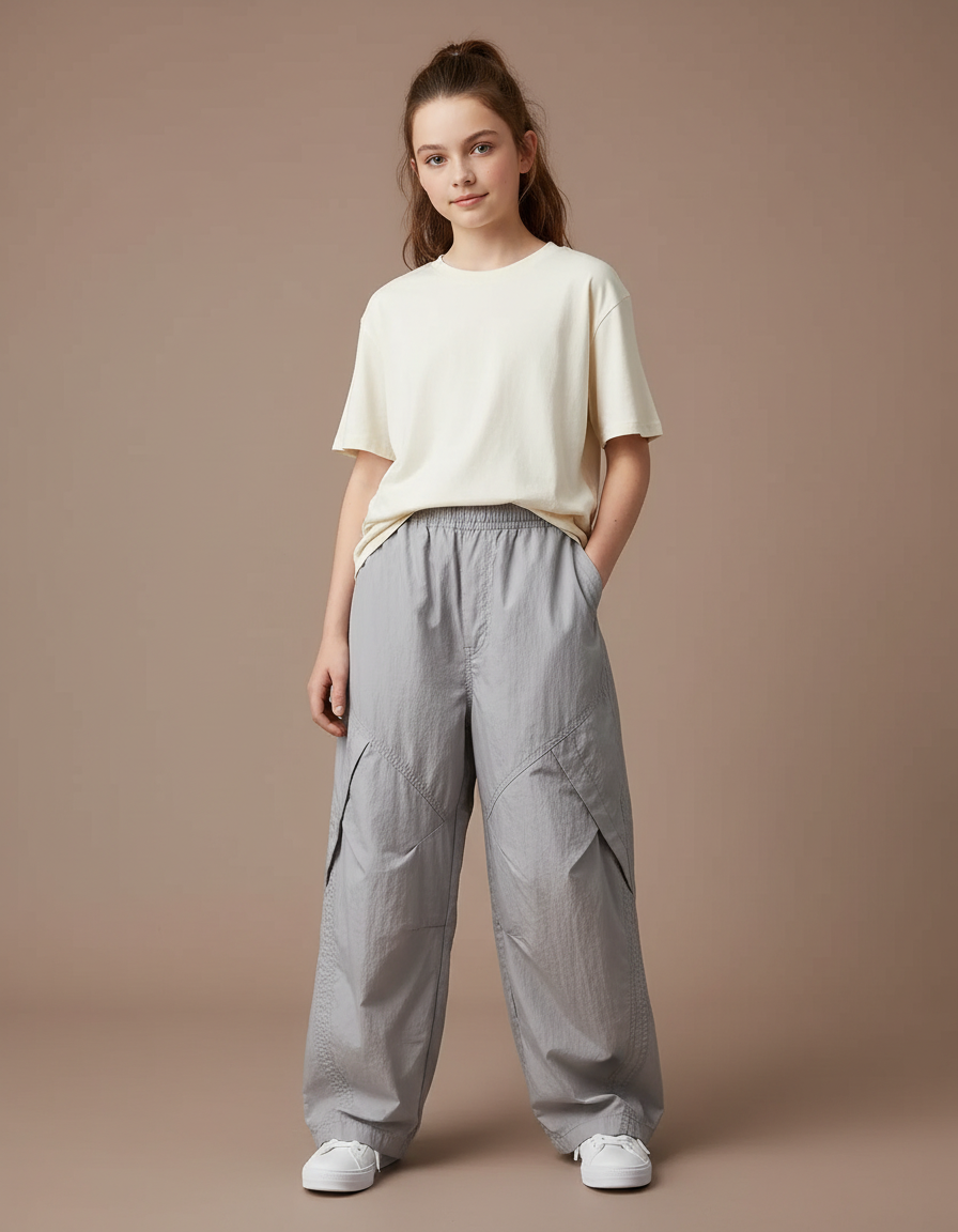 Pantalon Cargo Gris Ample Léger Enfant Décontracté - Polyester
