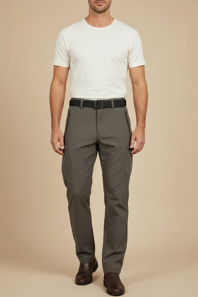 Pantalon Cargo Homme Gris Coupe Droite - Kaki Polyester