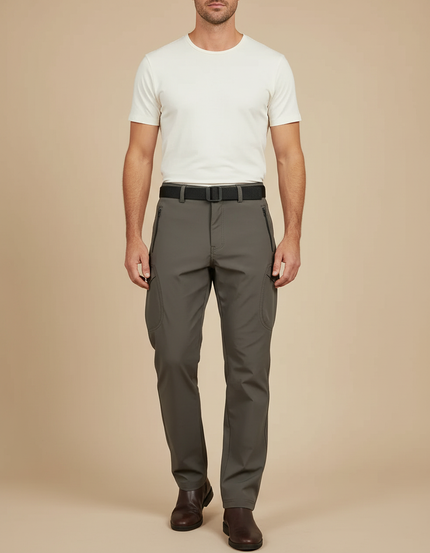 Pantalon Cargo Homme Gris Coupe Droite - Kaki Polyester