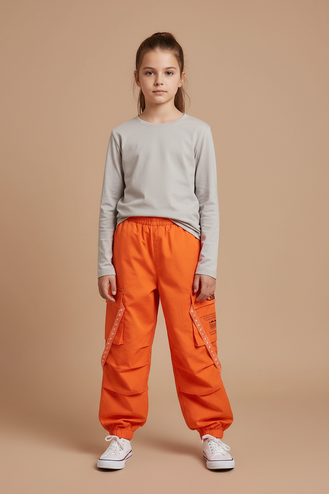 Pantalon Cargo Orange Ample Sangles Enfant - Toile