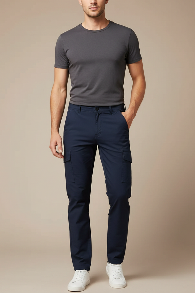 Pantalon Cargo Bleu Marine Slim Multipoches Homme - Toile