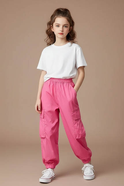 Pantalon Cargo Rose Ample Jogger Fille Streetwear - Polyester