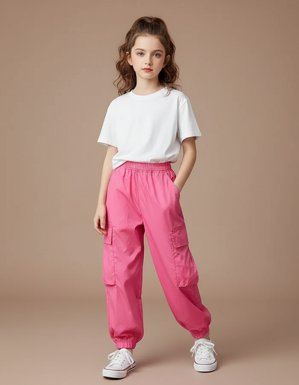 Pantalon Cargo Rose Ample Jogger Fille Streetwear - Polyester