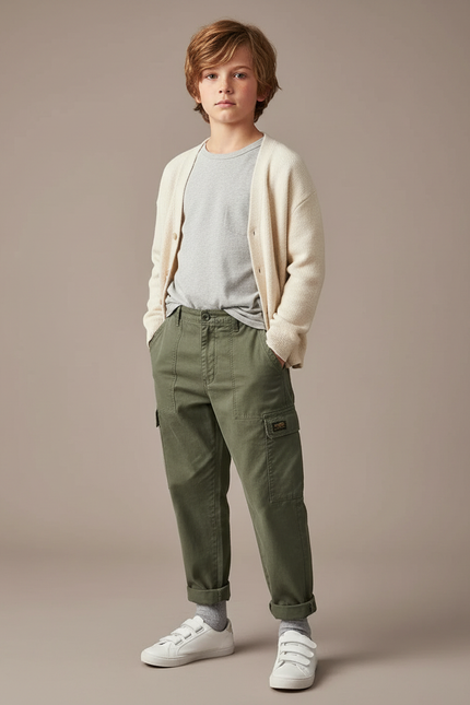 Pantalon Cargo Kaki Ample Coton Enfant Décontracté