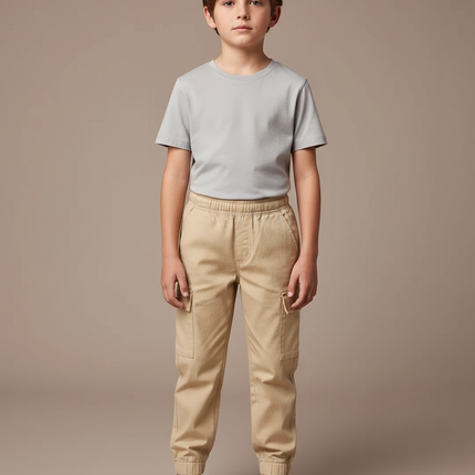 Pantalon Cargo Beige Enfant Coton Jogger Décontracté