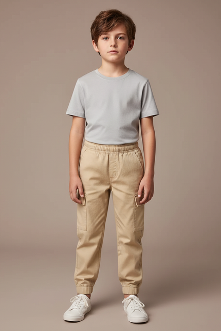 Pantalon Cargo Beige Enfant Coton Jogger Décontracté