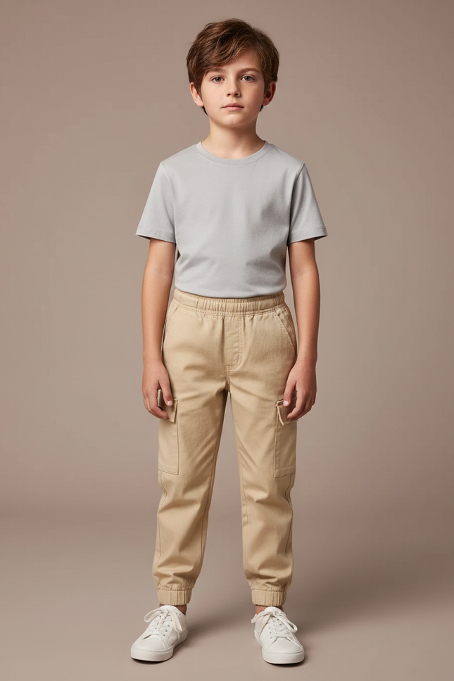 Pantalon Cargo Beige Enfant Coton Jogger Décontracté