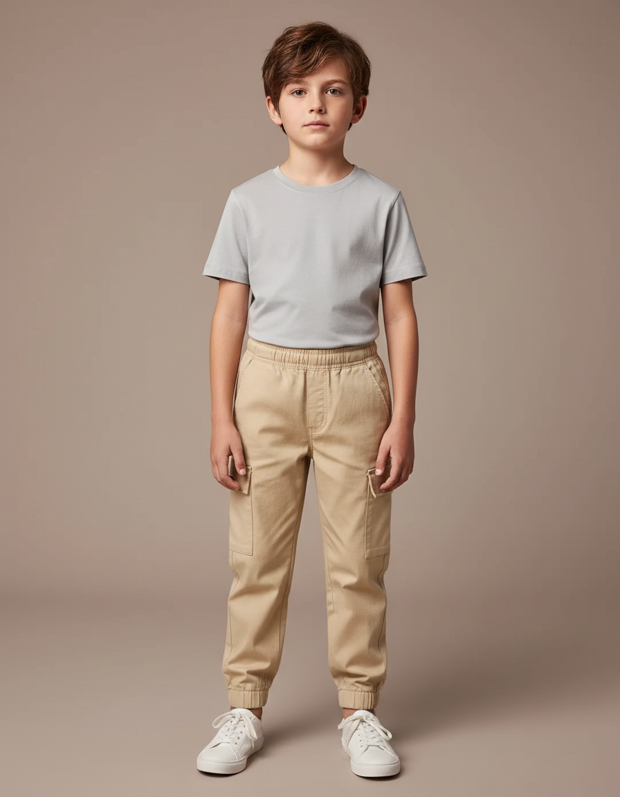 Pantalon Cargo Beige Enfant Coton Jogger Décontracté