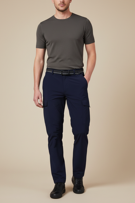 Pantalon Cargo Bleu Marine Homme Décontracté Léger Ceinturé - Polyester