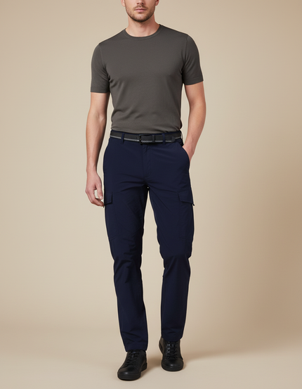 Pantalon Cargo Bleu Marine Homme Décontracté Léger Ceinturé - Polyester